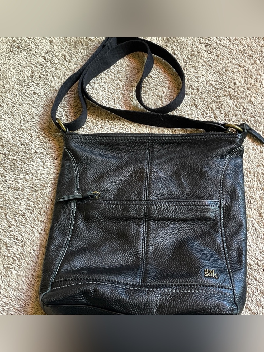 The Sak Black Leather Crossbody with Front Zip Pocket